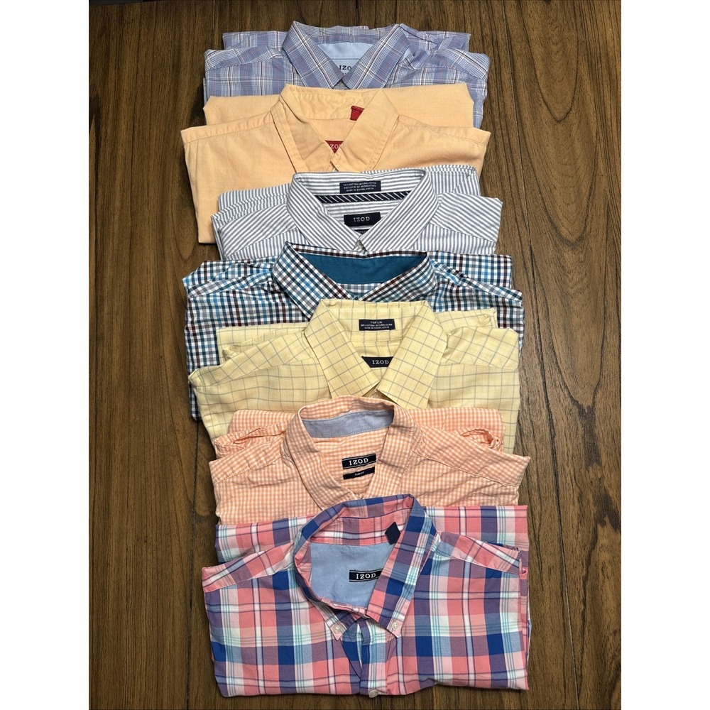 Izod Men's BUNDLE 7-Button‎ Downs, 5 Long Sleeve, 2 Short Sleeve Sz L, 16-17